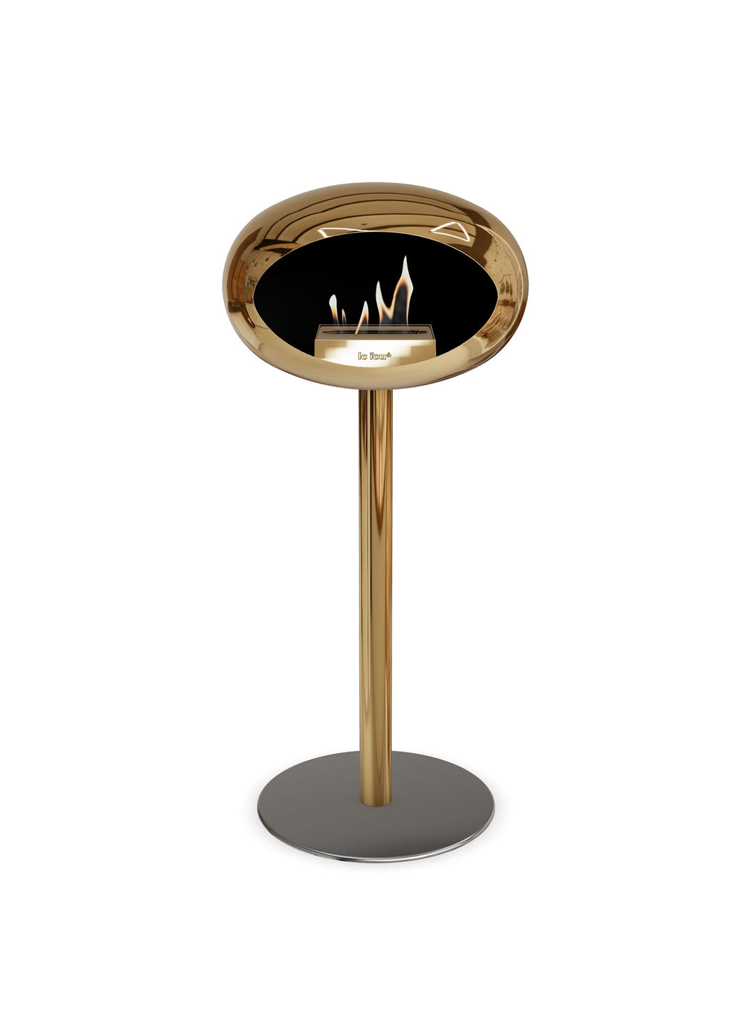 Le Feu High Dome en or rose chromé : cheminée autoportante pratique et chic.