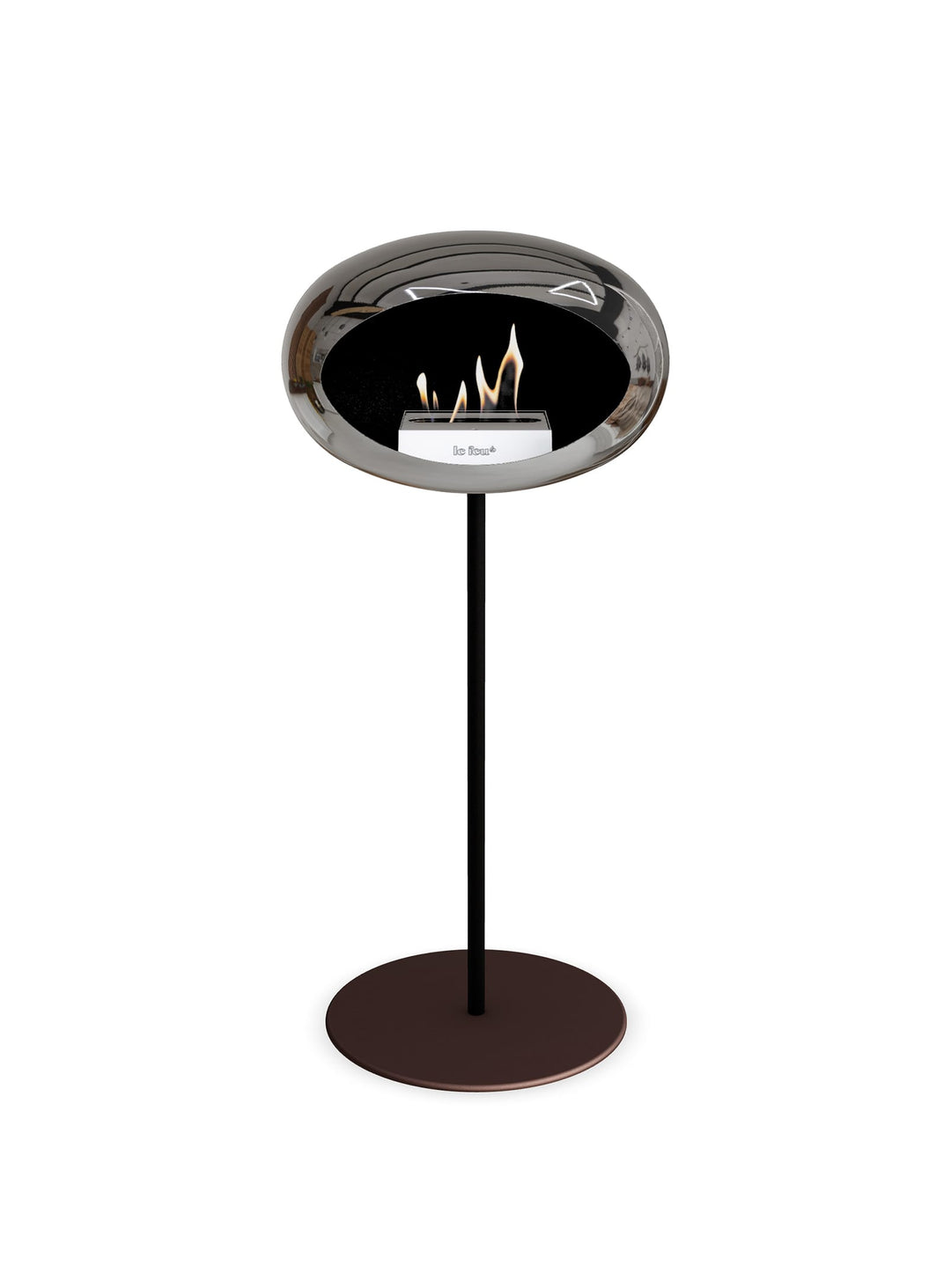 Foyer bioéthanol High Dome argent : flamme pure et brillance chromée.