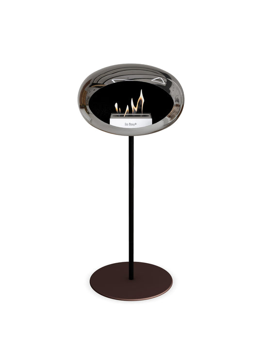 Foyer bioéthanol High Dome argent : flamme pure et brillance chromée.