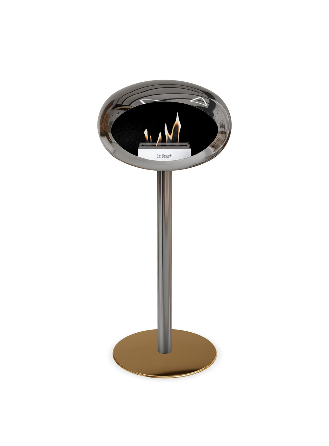 Foyer High Dome argent de Le Feu : feu apaisant et allure chic.