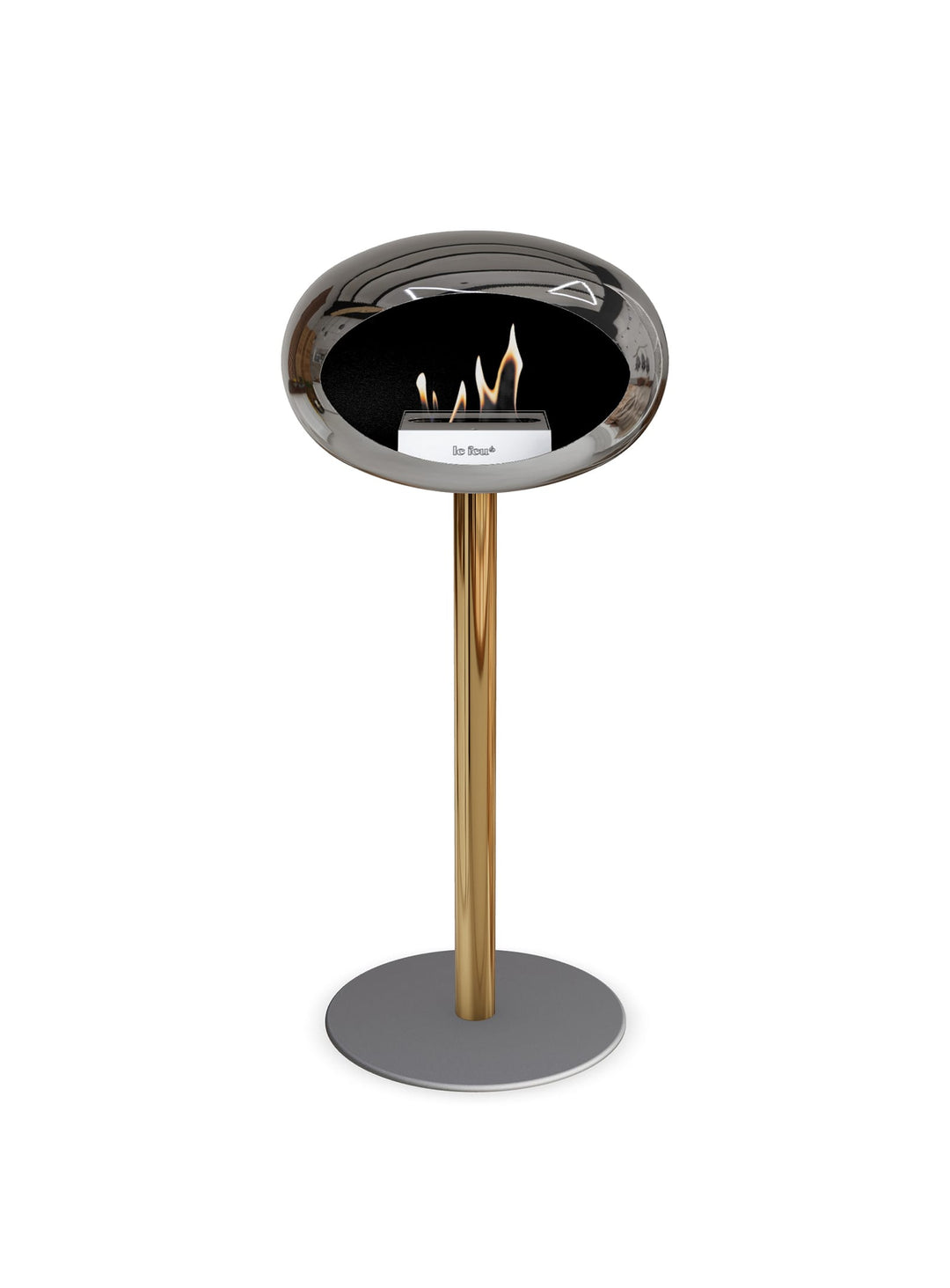 Foyer bioéthanol Le Feu High Dome : feu doux et ton argenté.