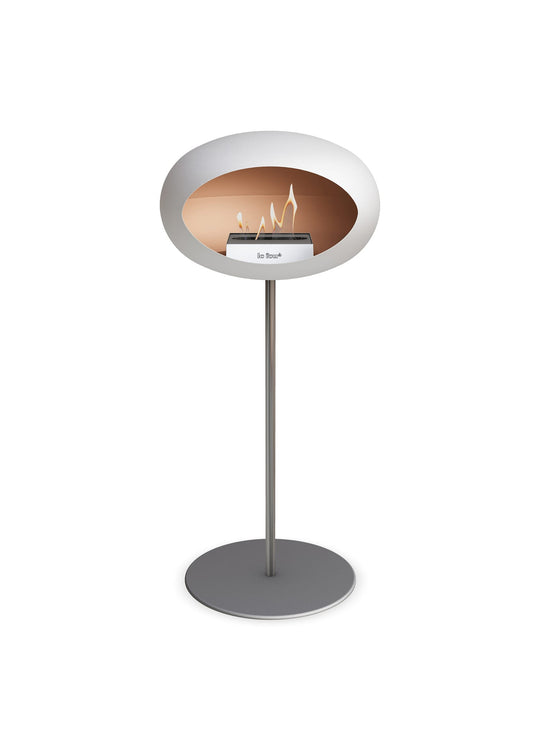 Le Feu High Dome blanc : cheminée autoportante parfaite pour condo moderne.