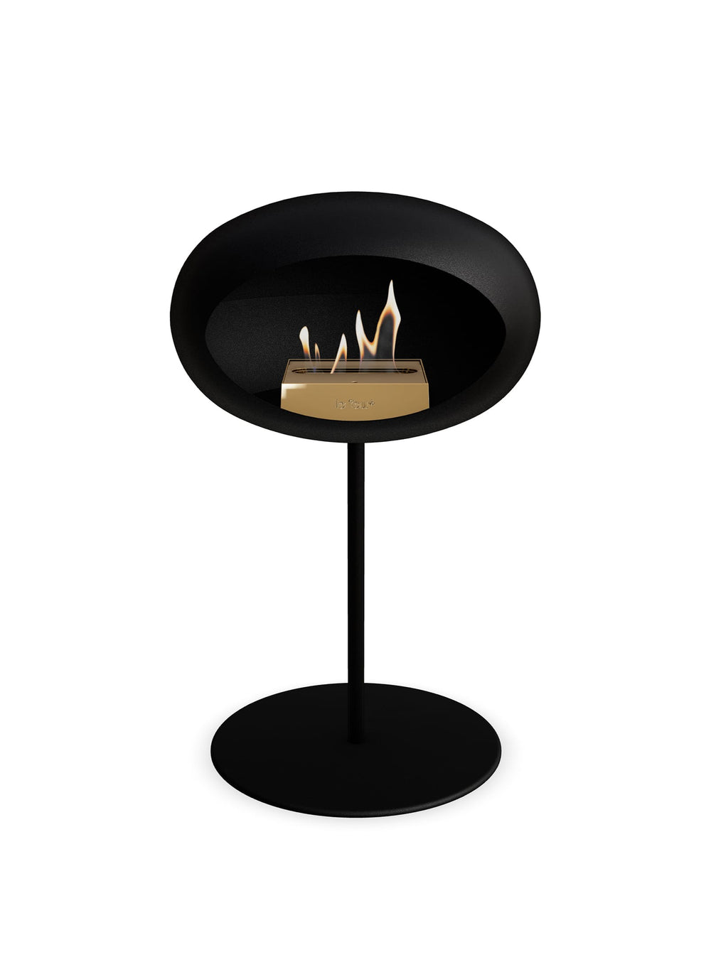 Le Feu Low Dome en Noir : cheminée autoportante design minimaliste.