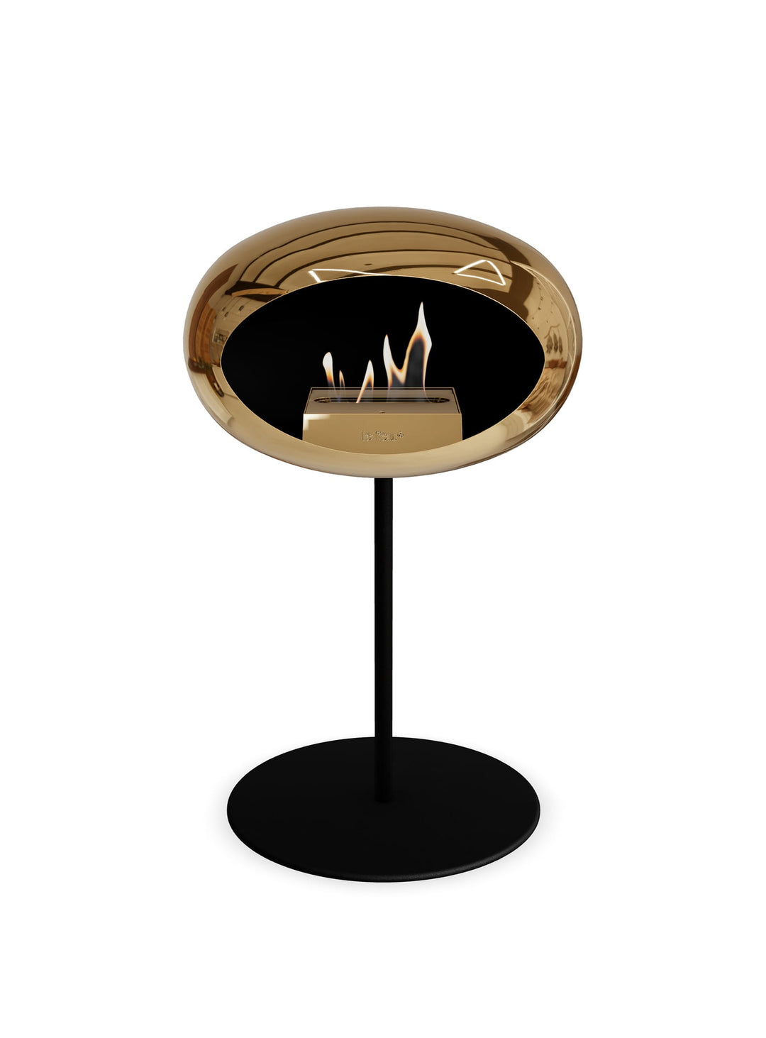 Le Feu Low Dome en or rose : cheminée autoportante luxe et modernité.