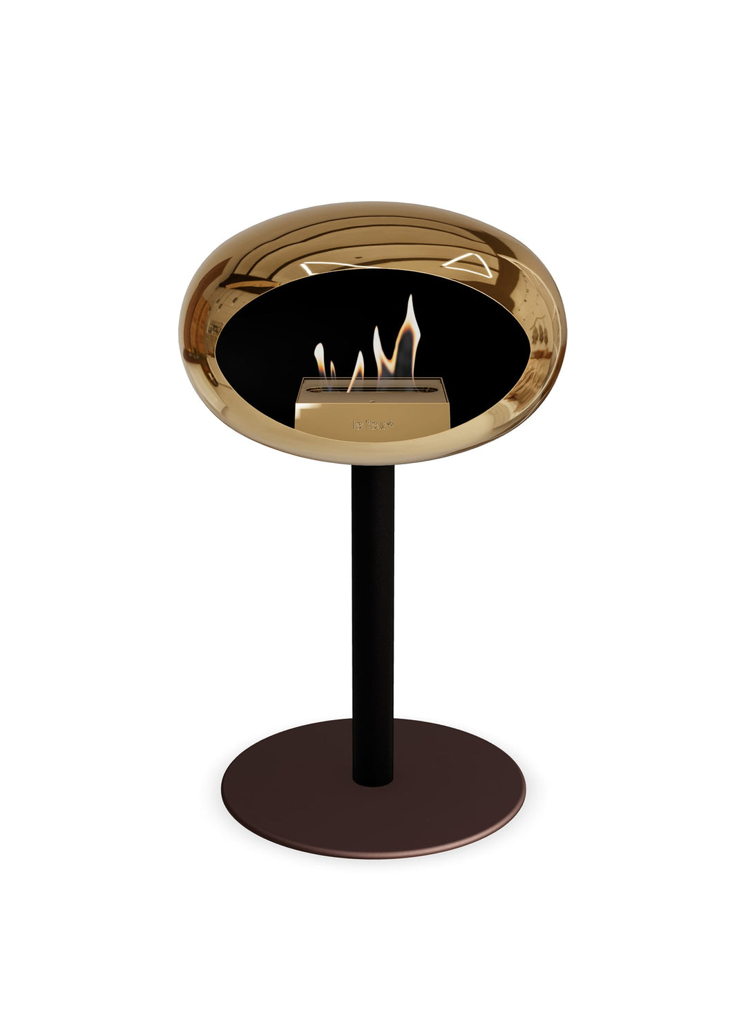 Le Feu Low Dome en or rose : cheminée autoportante contemporaine chic.