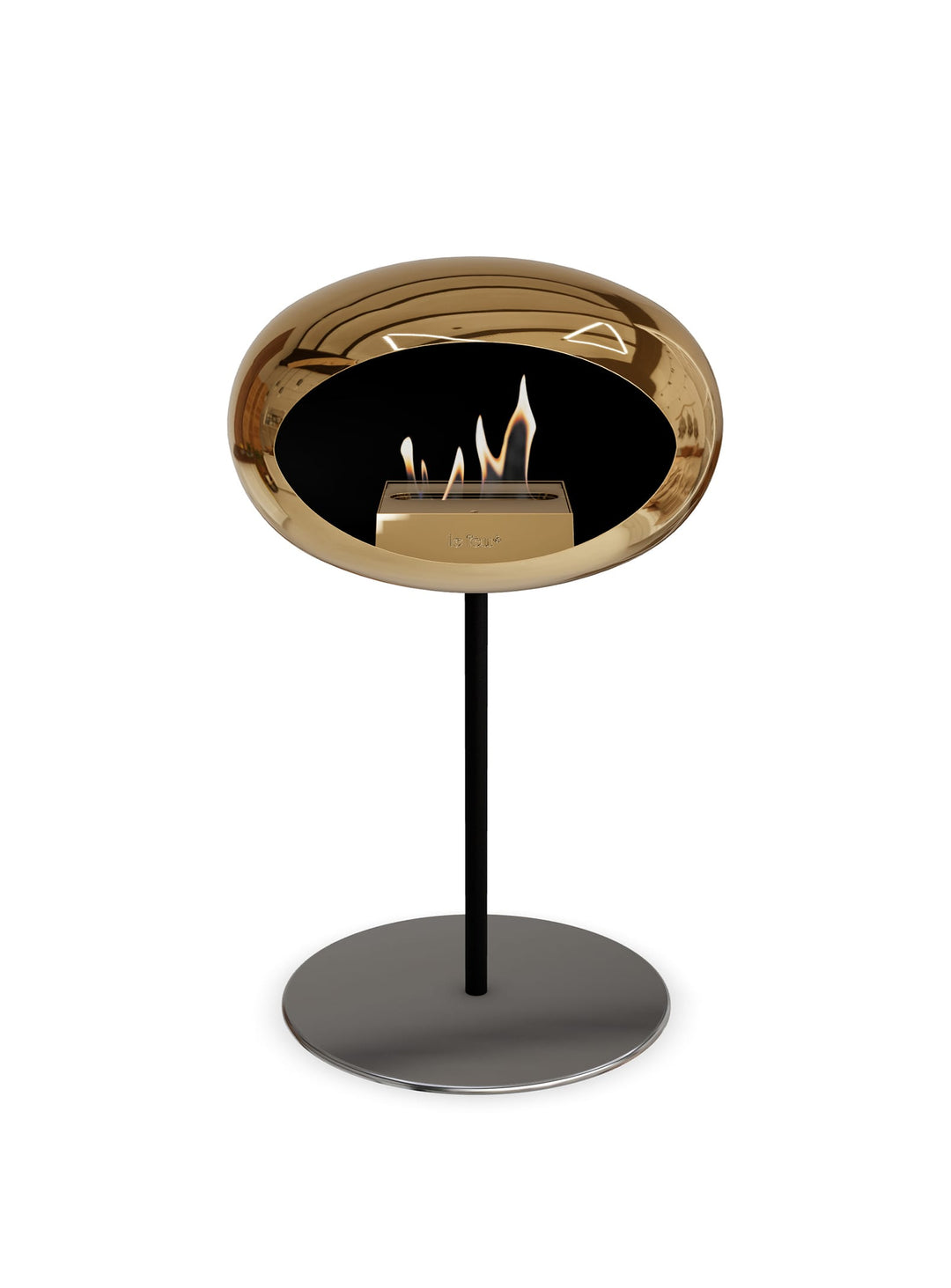 Le Feu Low Dome en or rose : cheminée autoportante élégante et unique.