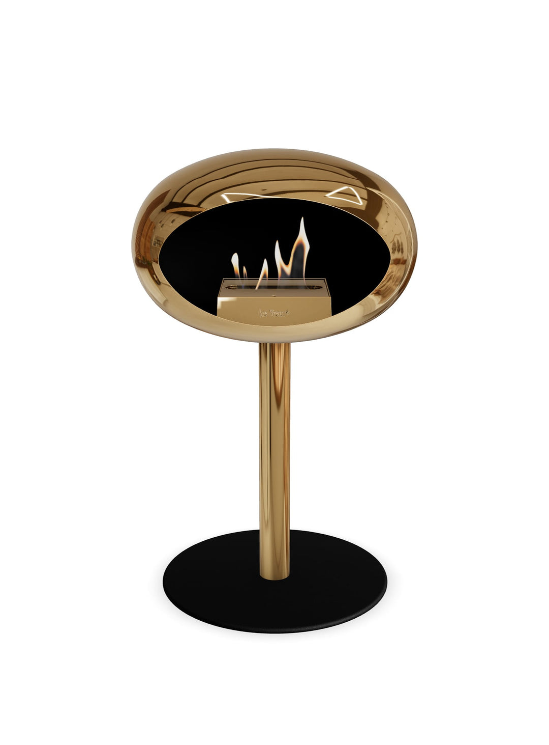 Cheminée autoportante Low Dome en or rose de Le Feu : feu réel sans fumée.