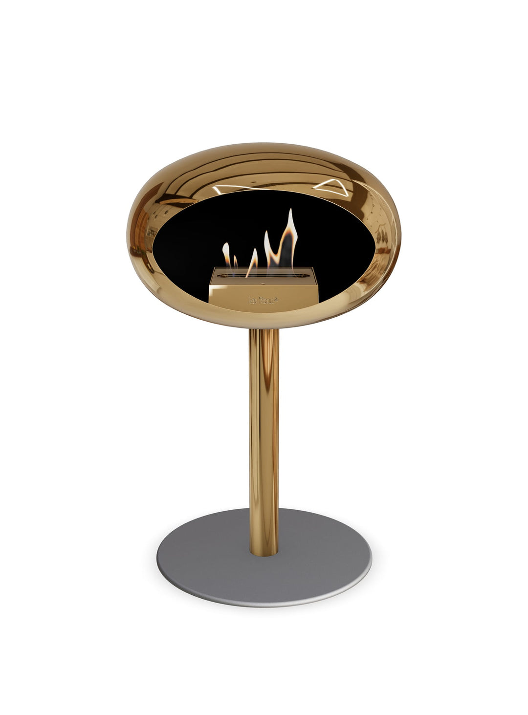 Le Feu Low Dome en or rose : cheminée autoportante feu vrai et chic.