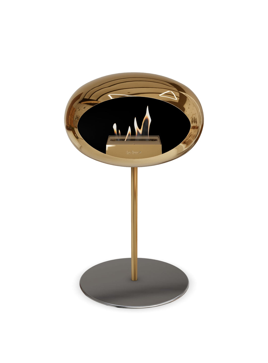 Low Dome en or rose de Le Feu : cheminée autoportante chaleur propre.