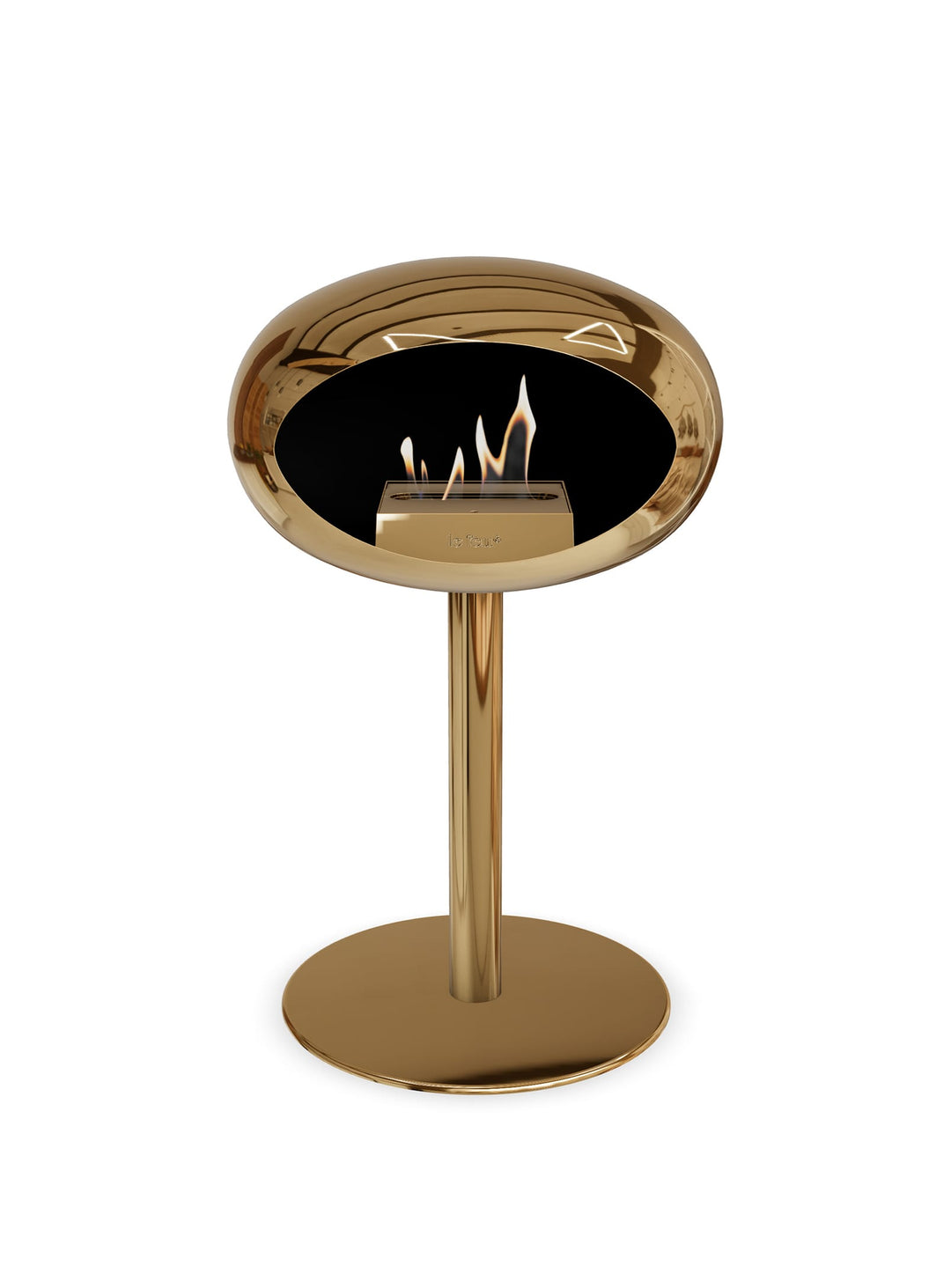 Le Feu Low Dome en or rose : cheminée autoportante bioéthanol élégante.