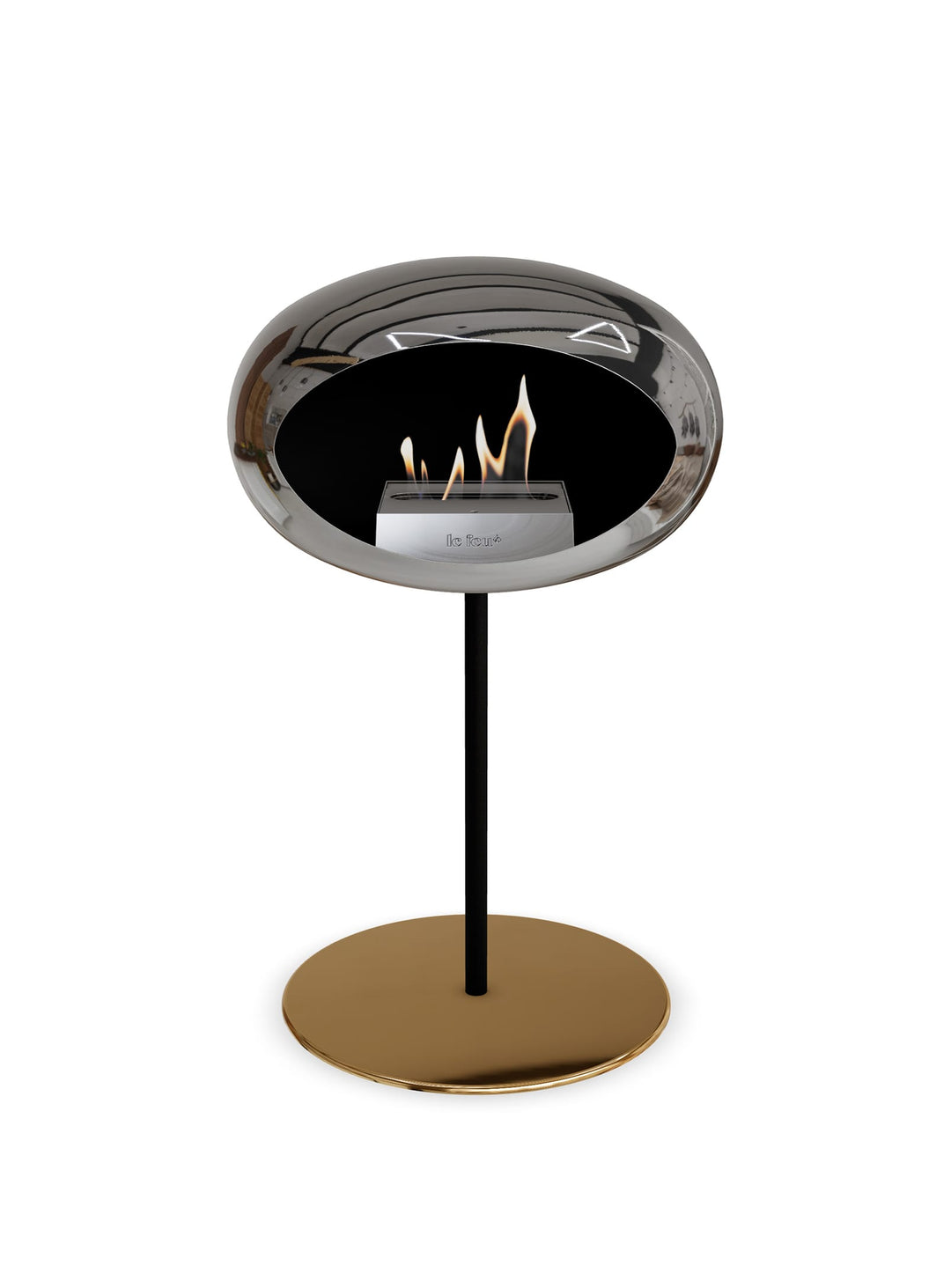 Foyer bioéthanol Le Feu Low Dome : feu apaisant et argent élégant.