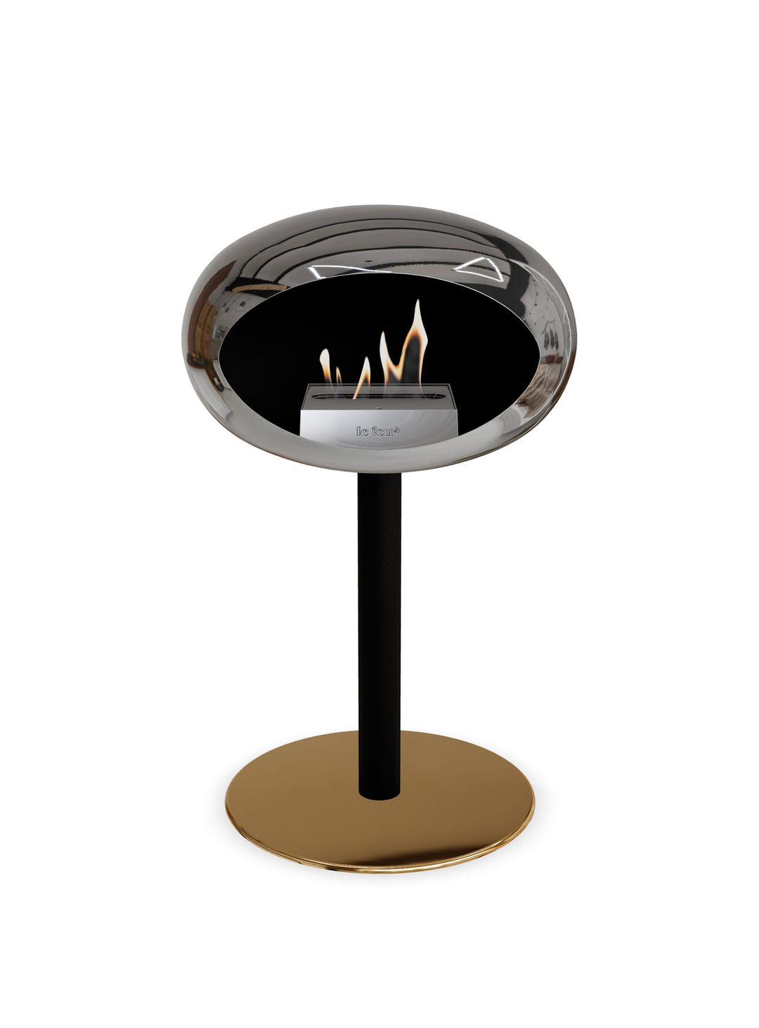 Foyer bioéthanol Le Feu Low Dome argent : feu chic et compact.