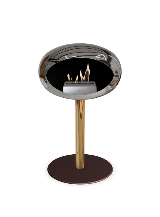 Foyer Low Dome argent Le Feu : design raffiné et flamme apaisante.