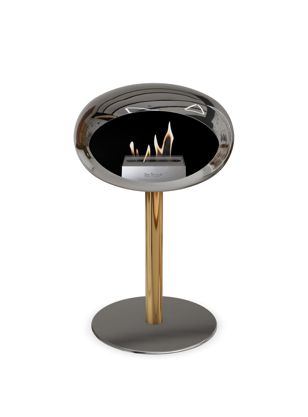 Foyer bioéthanol Le Feu Low Dome : feu doux et ton argenté.