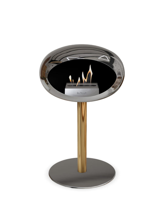 Foyer bioéthanol Le Feu Low Dome : feu doux et ton argenté.