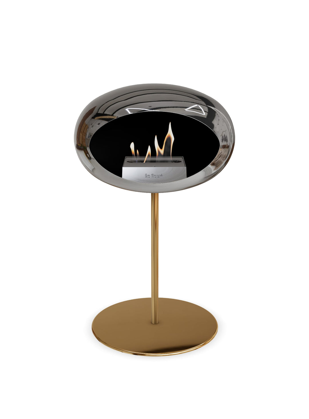 Foyer design Low Dome argent Le Feu : feu écologique et look moderne.