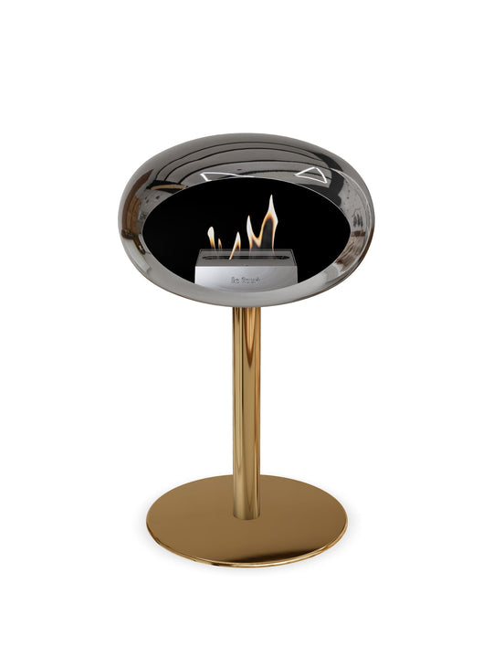 Foyer Le Feu Low Dome argent : feu d’ambiance et style contemporain.