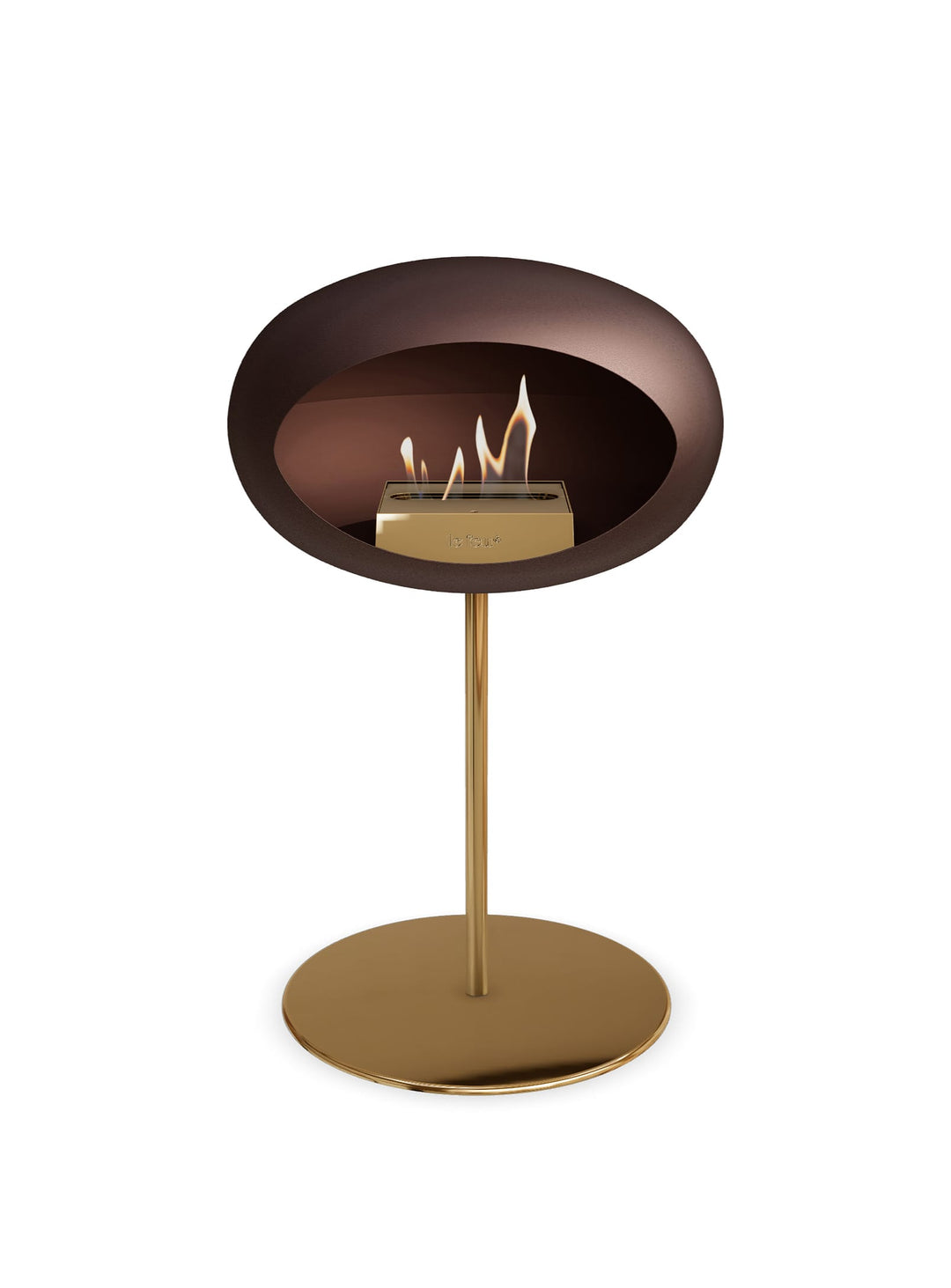 Low Dome en Mocca de Le Feu : cheminée autoportante pour tout intérieur.