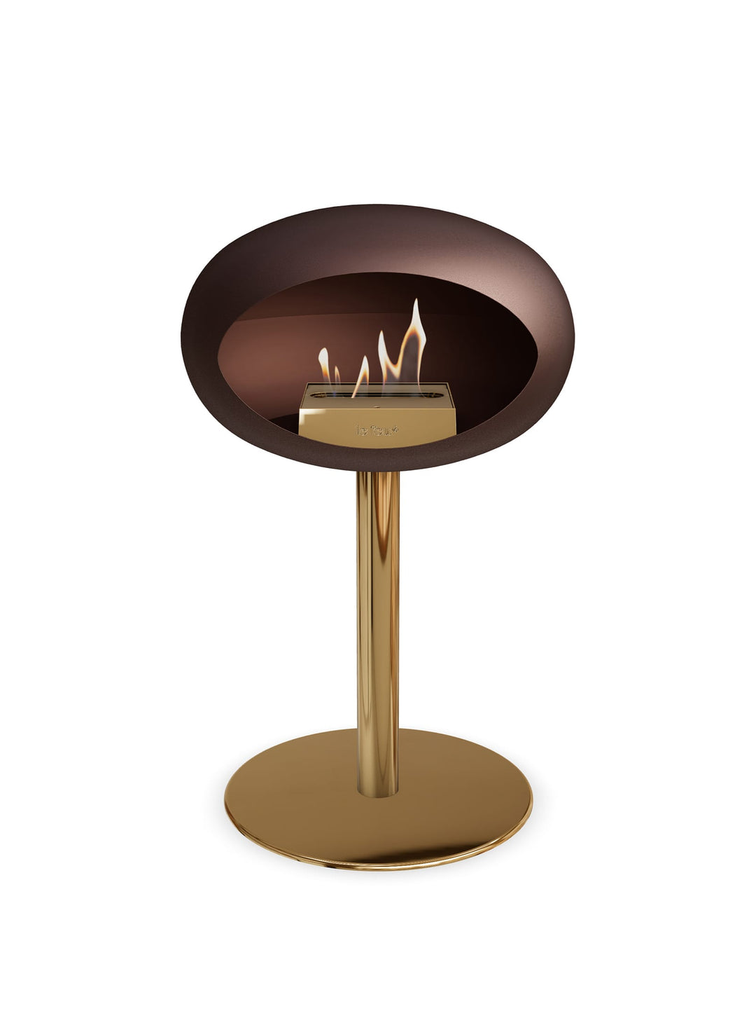 Le Feu Low Dome en Mocca : cheminée autoportante fine et élégante.