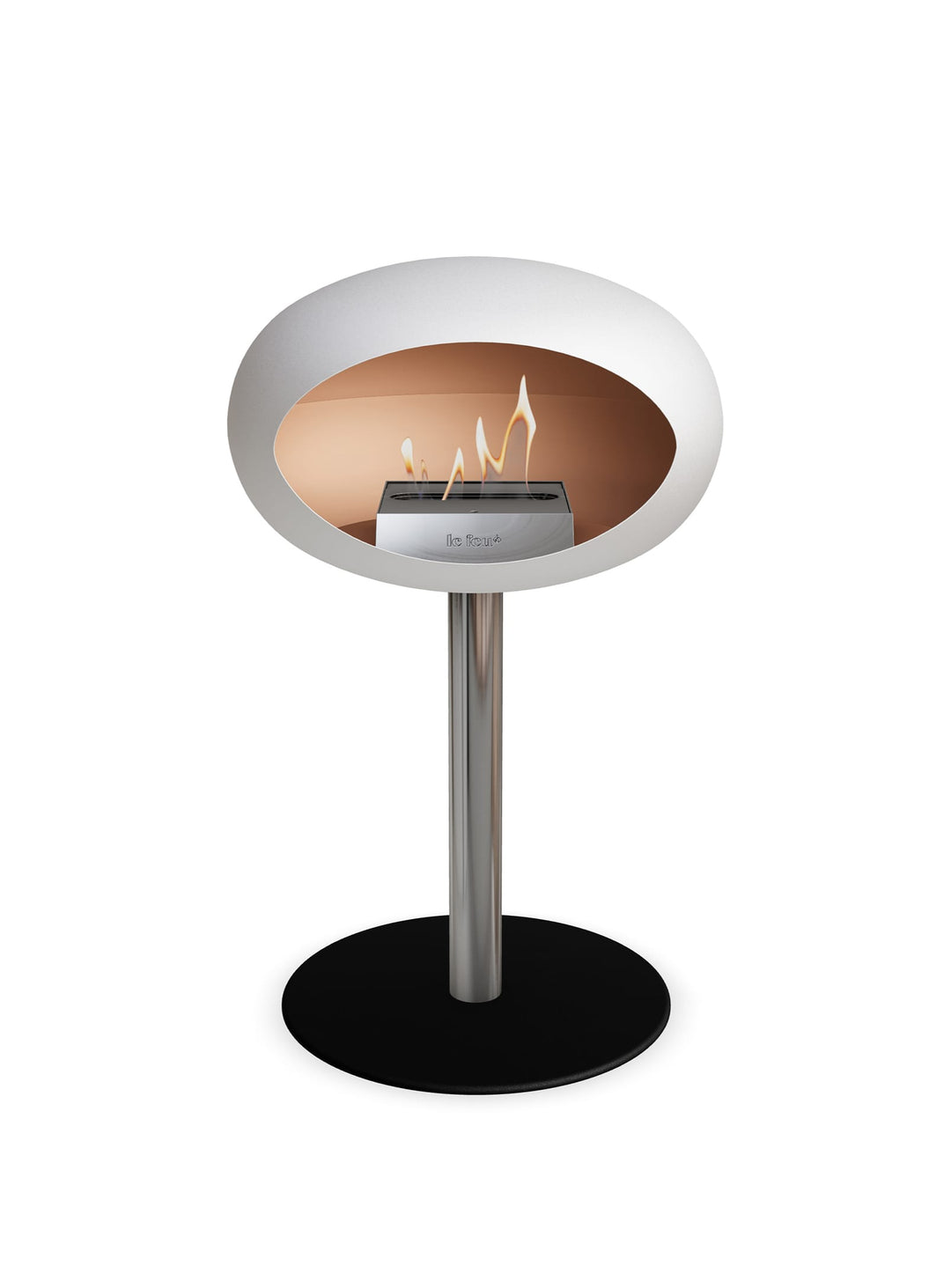 Cheminée autoportante Low Dome en blanc de Le Feu : chaleur douce.
