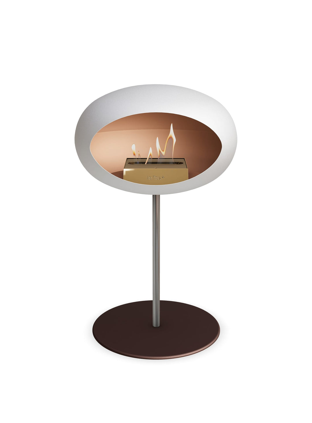 Le Feu Low Dome en blanc : cheminée autoportante sans conduit.