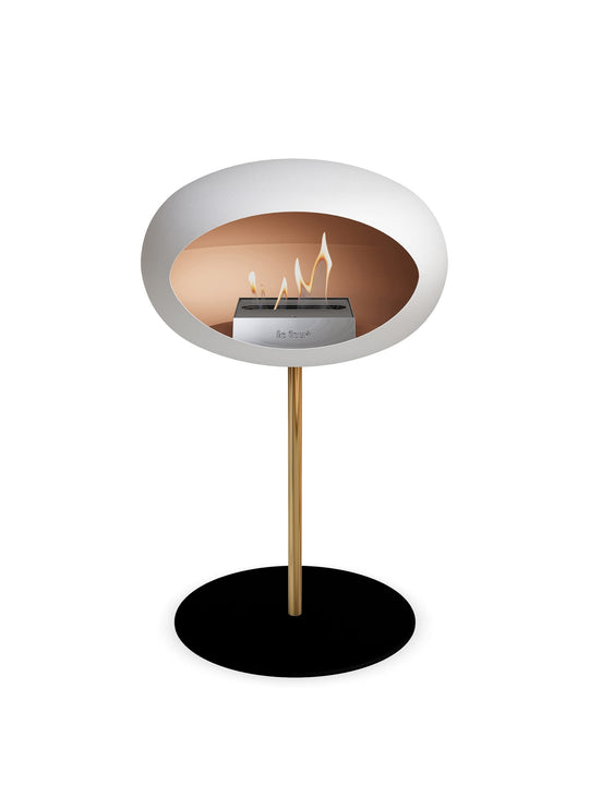 Cheminée autoportante Low Dome en blanc de Le Feu : design lumineux.