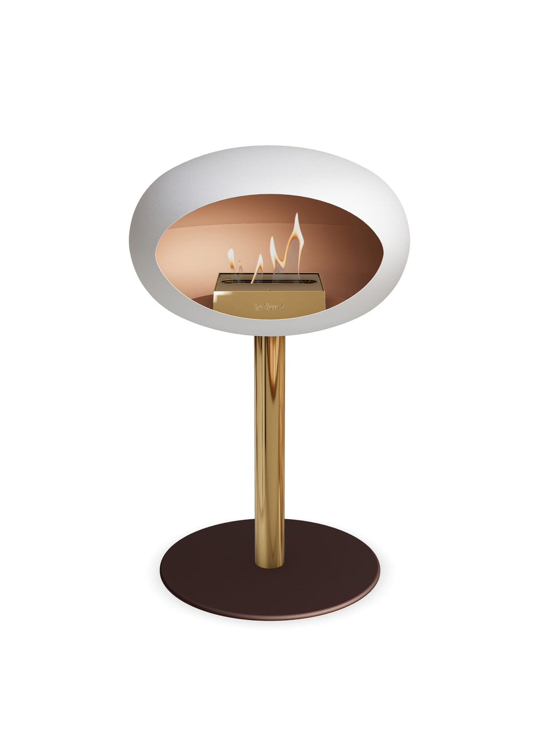 Low Dome en blanc de Le Feu : cheminée autoportante élégance subtile.