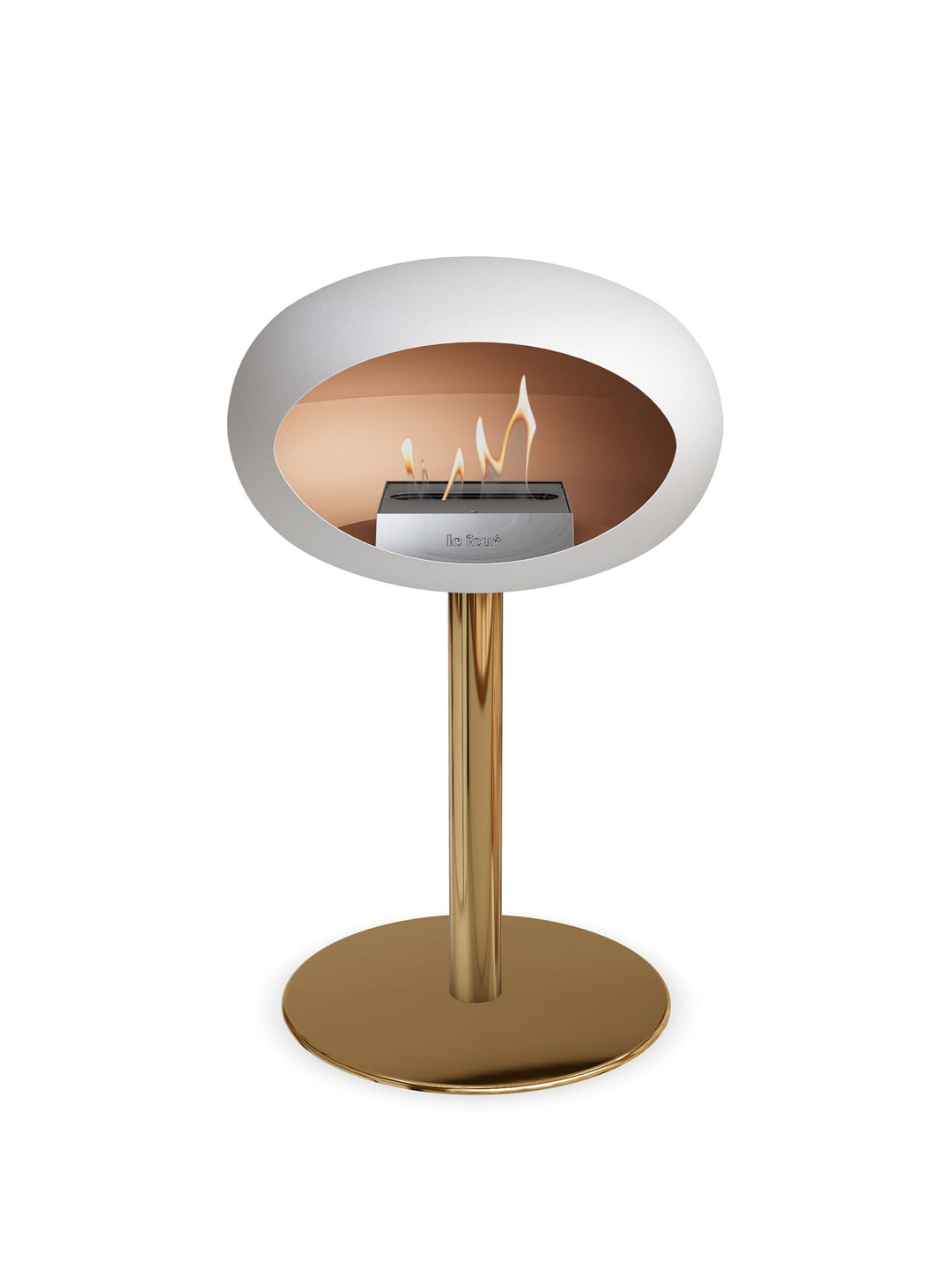 Cheminée autoportante Low Dome en blanc de Le Feu : chaleur conviviale.