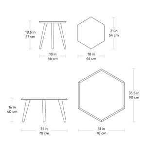 Metric, tables d'appoint en bois clair ou foncé par Gus* Modern, dimensions