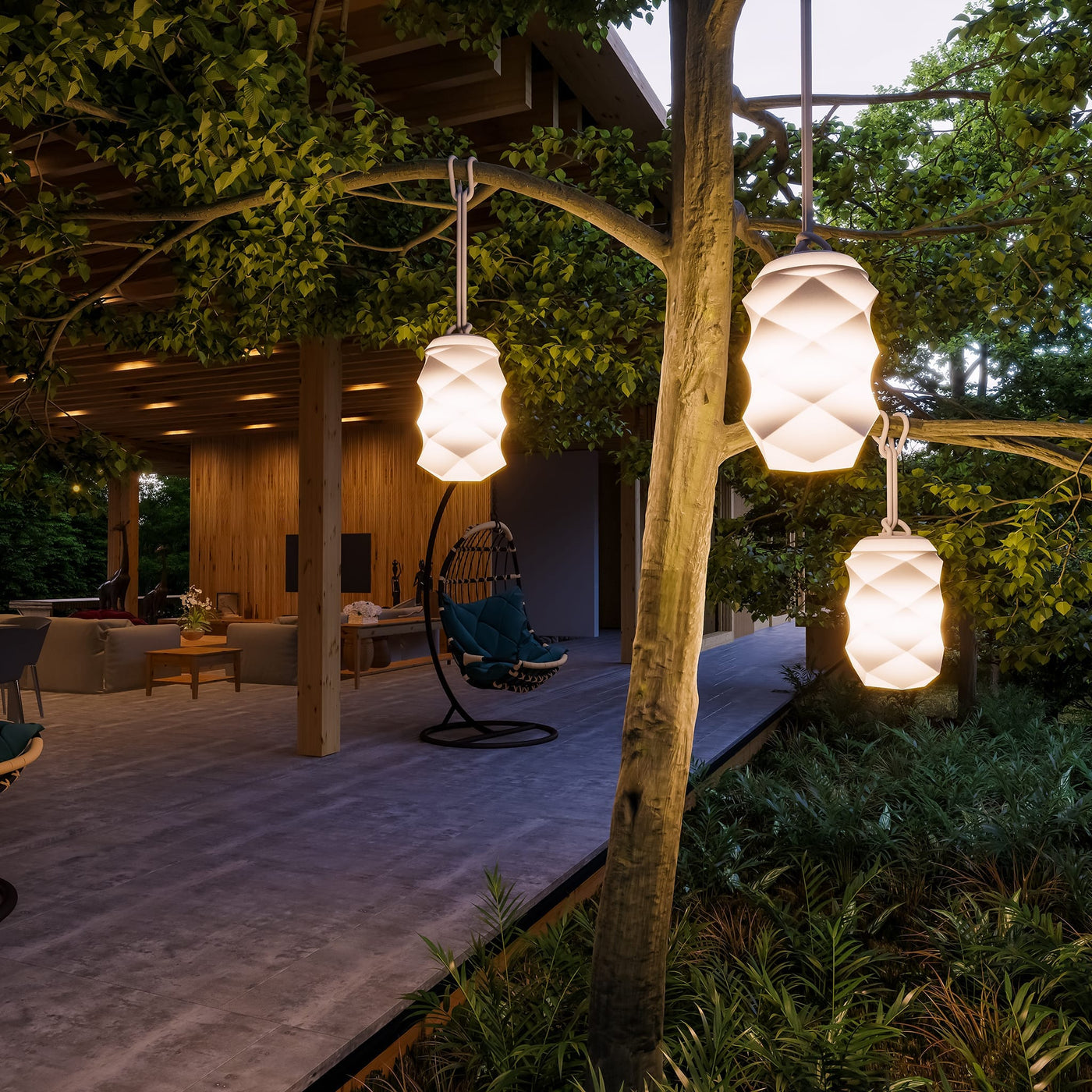La Bita de Newgarden : lampe suspendue sans fil aux dimensions polyvalentes, parfaite pour éclairer jardins ou espaces professionnels. Spectre de 128 couleurs, technologie LED et recharge facile.