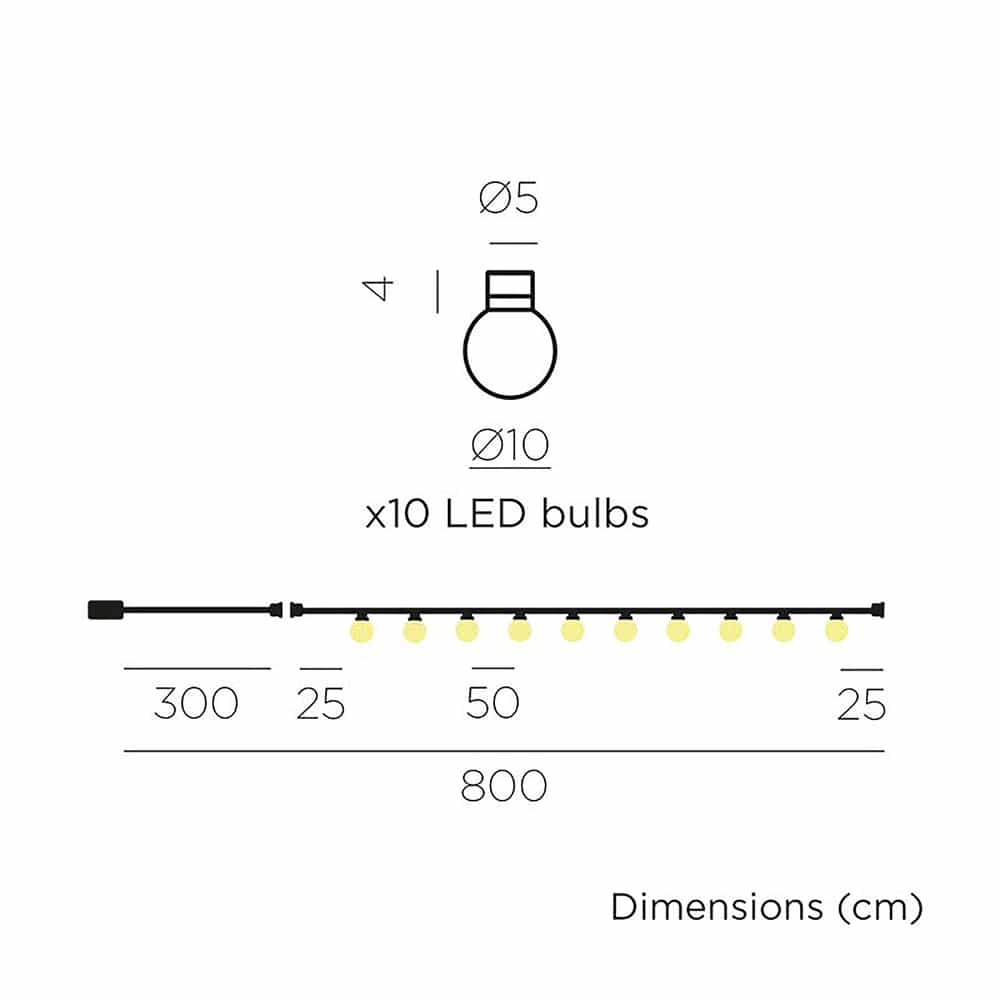 Newgarden Bruna, guirlande de 8 m et possédant 10 ampoules LED, dimensions