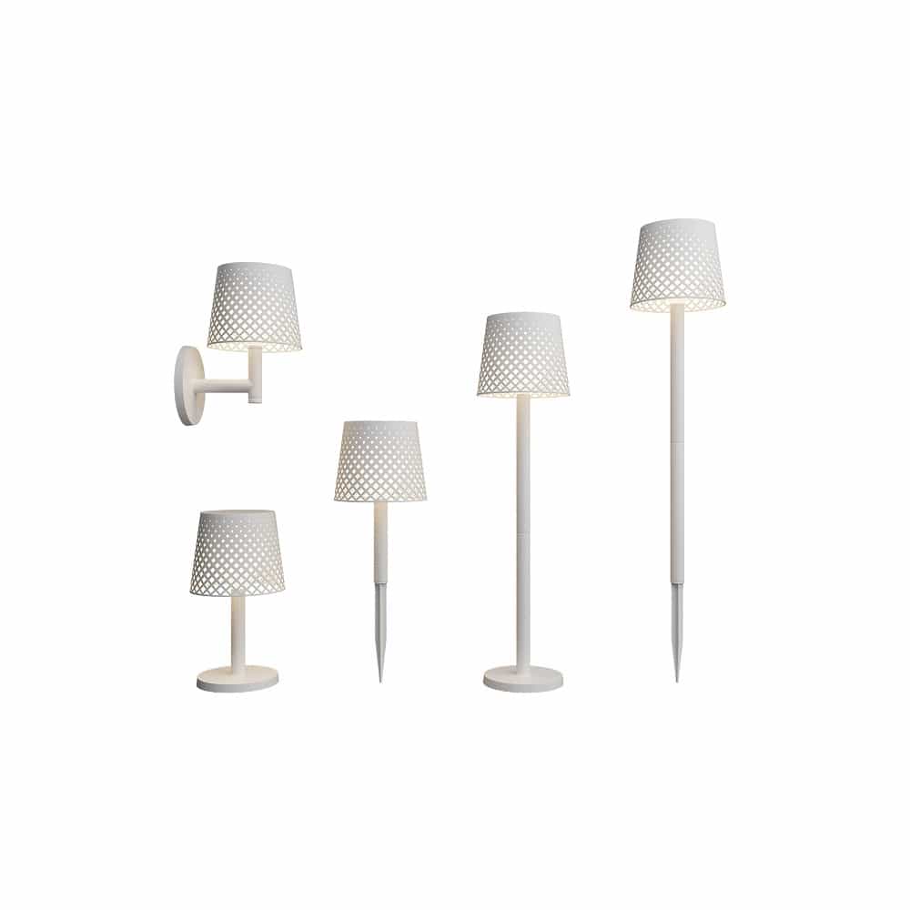 Greta, lampes LED 5 en 1 pouvant être sur pied, de table murale ou sur pique,, en plastique recyclé, blanc