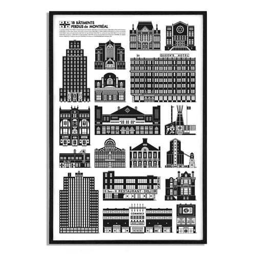 Explorez l'histoire architecturale de Montréal avec la série "Lost Buildings of Canada" de Raymond Biesinger. Chaque tirage, imprimé avec précision, capture la beauté des sites disparus sur du papier de qualité.