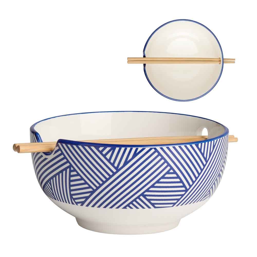 Torre & Tagus Kiri, bol coloré avec baguettes, en porcelaine, blue zen