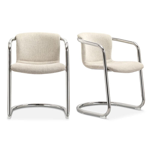 Moe's Home Collection Freeman, ensemble de deux chaises avec la silhouette incurvée, en métal chromé et tissu, crème