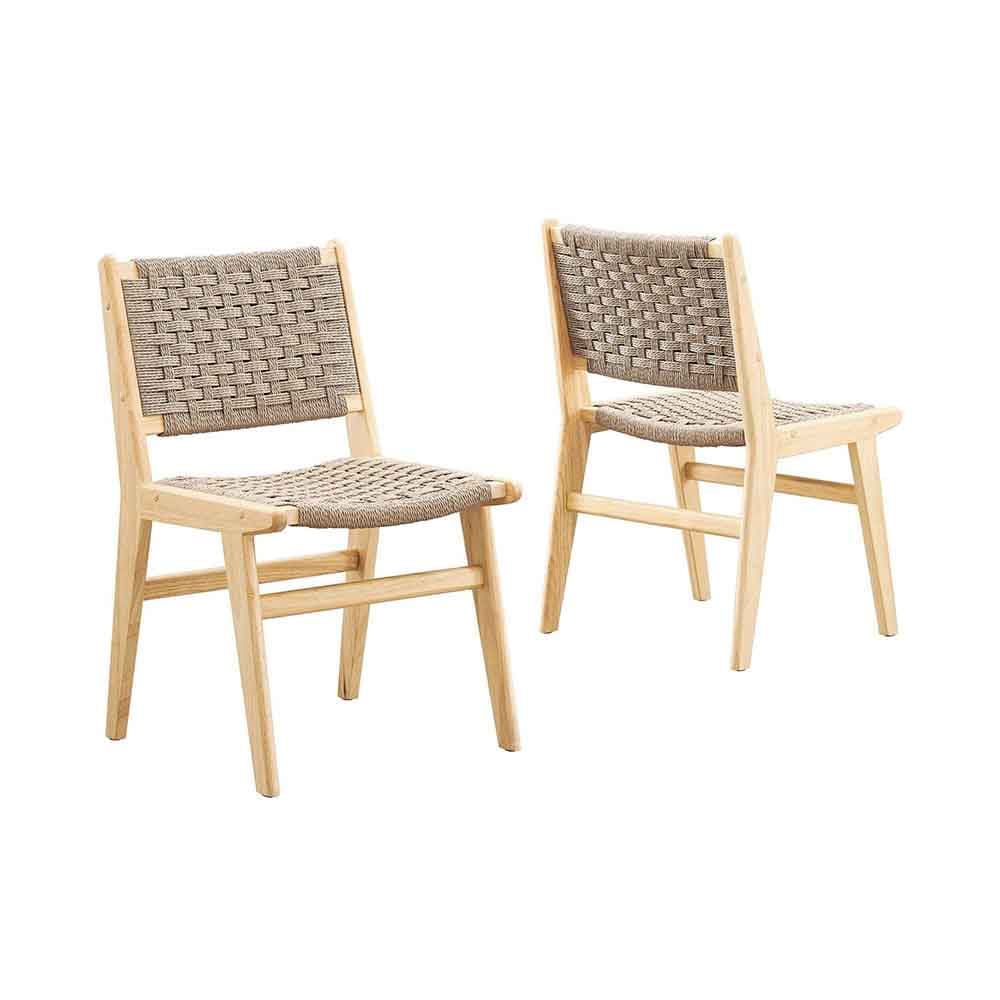 Saoirse, ensemble de deux chaises à dîner, en bois et corde tressée, naturel