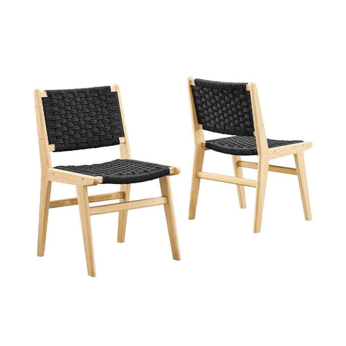 Saoirse, ensemble de deux chaises à dîner, en bois et corde tressée, naturel / noir