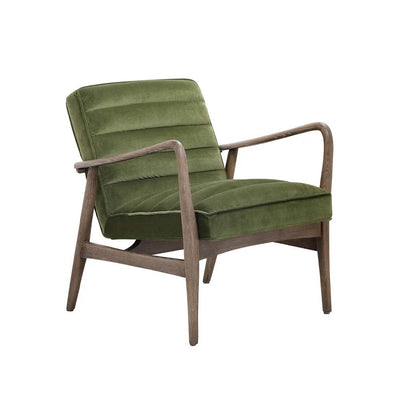 Découvrez le confort luxueux du fauteuil Anderson. Le velours vert et le bois de frêne massif créent un équilibre parfait entre élégance et douceur.