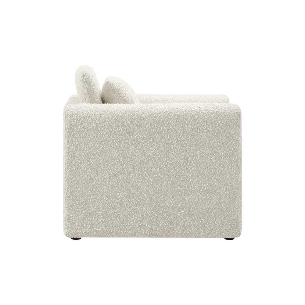 Waverly, fauteuil confortable avec coussins, en tissu bouclé, ivoire