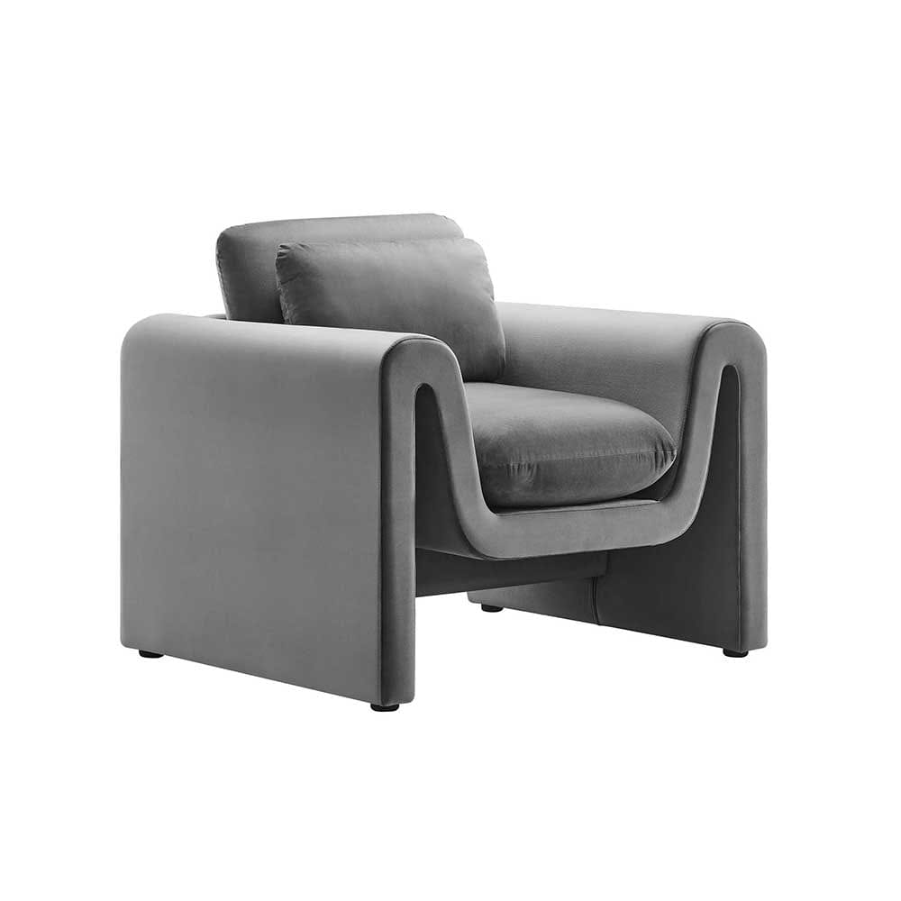 Waverly, fauteuil confortable avec coussins, en velours, gris