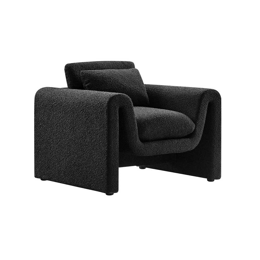 Waverly, fauteuil confortable avec coussins, en tissu bouclé, noir