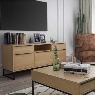 Le charme naturel du chêne massif : le meuble TV Nevada de Moe's allie modernité et élégance avec sa finition semi-brillante. Organisez vos médias et objets avec style.