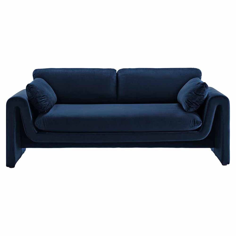 Waverly, sofa 3 places avec coussins, en velours, bleu nuit