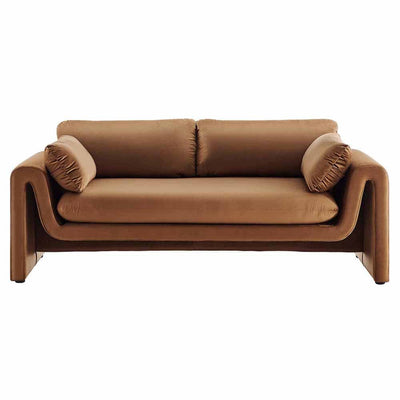 Waverly, sofa 3 places avec coussins, en velours, brun