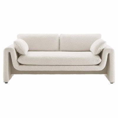 Waverly, sofa 3 places avec coussins, en tissu bouclé, ivoire