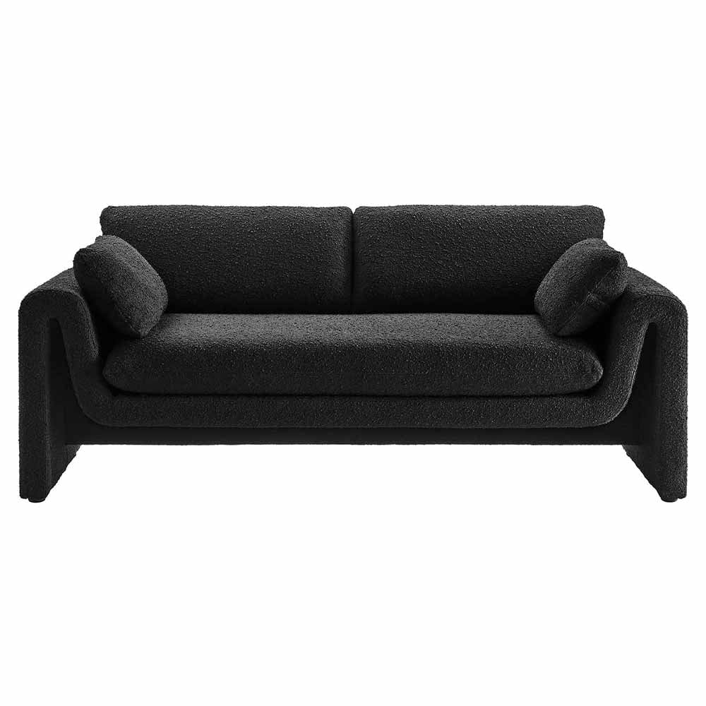 Waverly, sofa 3 places avec coussins, en tissu bouclé, noir