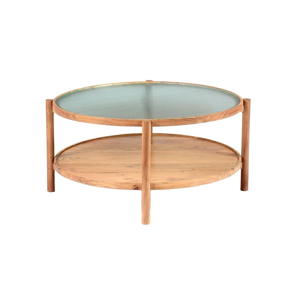 Moe's Home Collection Denz, table à café ronde, en verre texturé et bois d'acacia, naturel