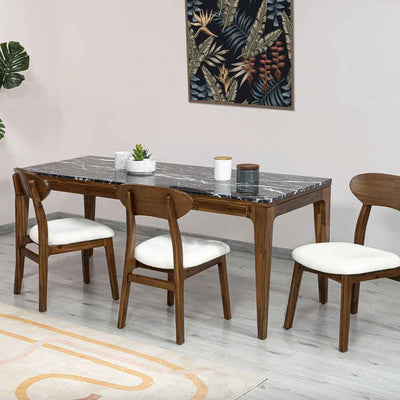 Découvrez l'élégante table rectangulaire Allure en bois et marbre, un chef-d'œuvre de sophistication et de style. Parfaite pour des dîners mémorables en famille et entre amis.
