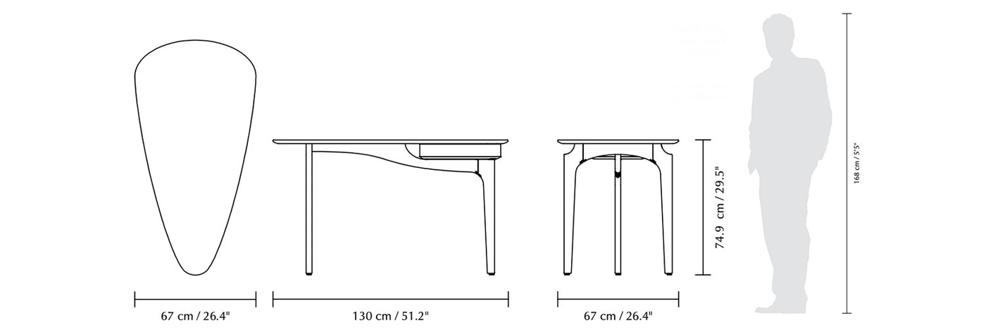 Umage Duende, bureau en bois avec tiroir, dimensions