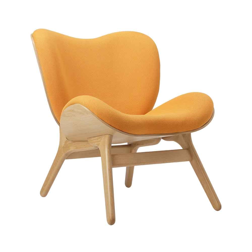 Umage A Conversation Piece Low, fauteuil confortable avec dossier bas, en bois et tissu, chêne, tangerine